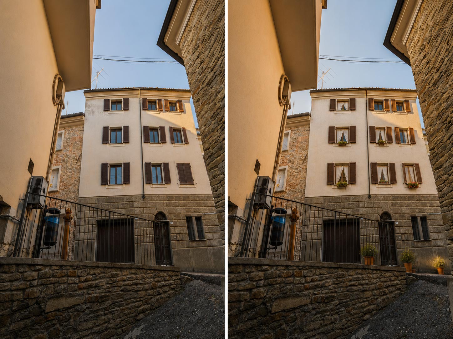 Ansicht des Hauses von unten an der Via Lorenzo Bruno